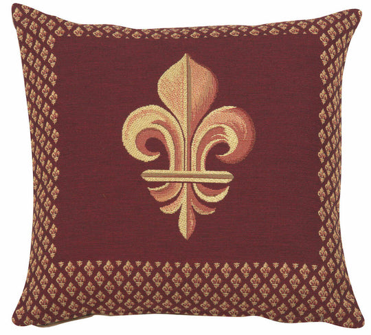 Framed Fleur de Lys Red French Pillow Cover