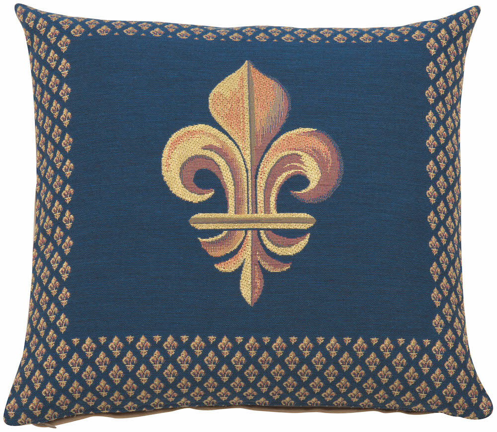 Framed Fleur de Lys Blue French Pillow Cover