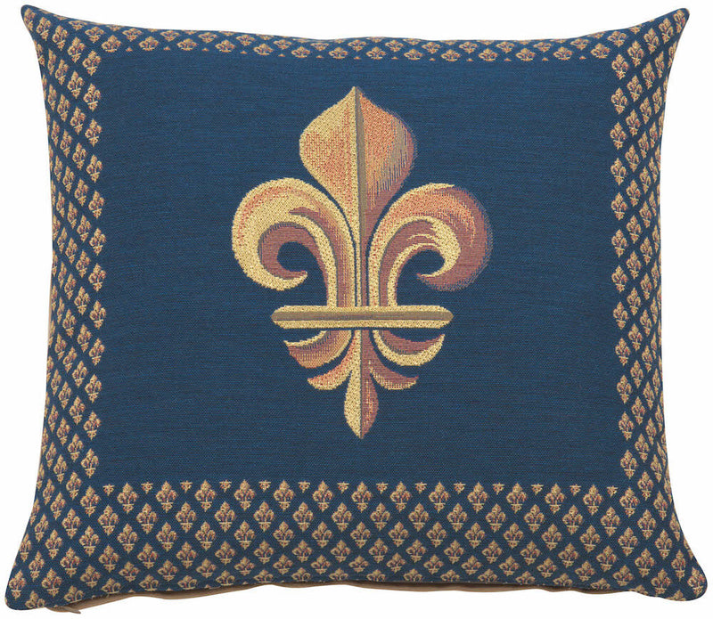 Framed Fleur de Lys Blue French Pillow Cover