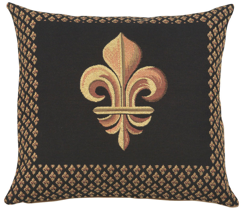 Framed Fleur de Lys Black French Pillow Cover