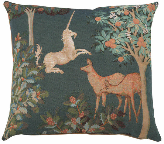 Unicorn and Does Forest Blue French Pillow Cover