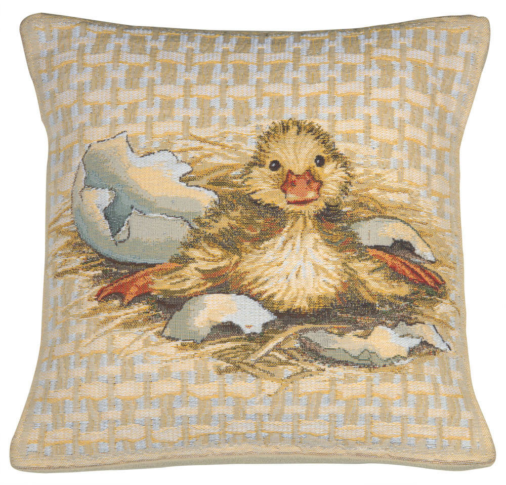 Duck I pillow cover woven in Belgium, with an animal design in brown and beige tones, with a jacquard weave