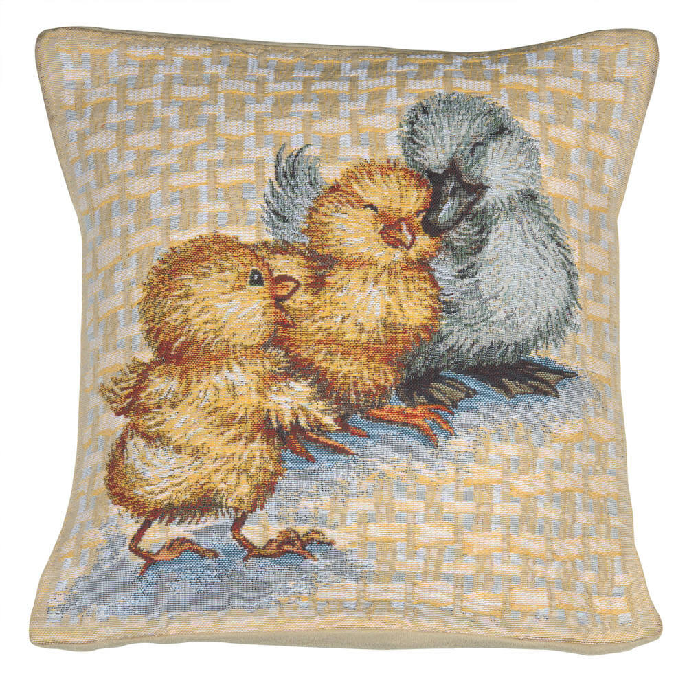 Duck II pillow cover woven in Belgium, with an animal design in brown and beige tones, with a jacquard weave