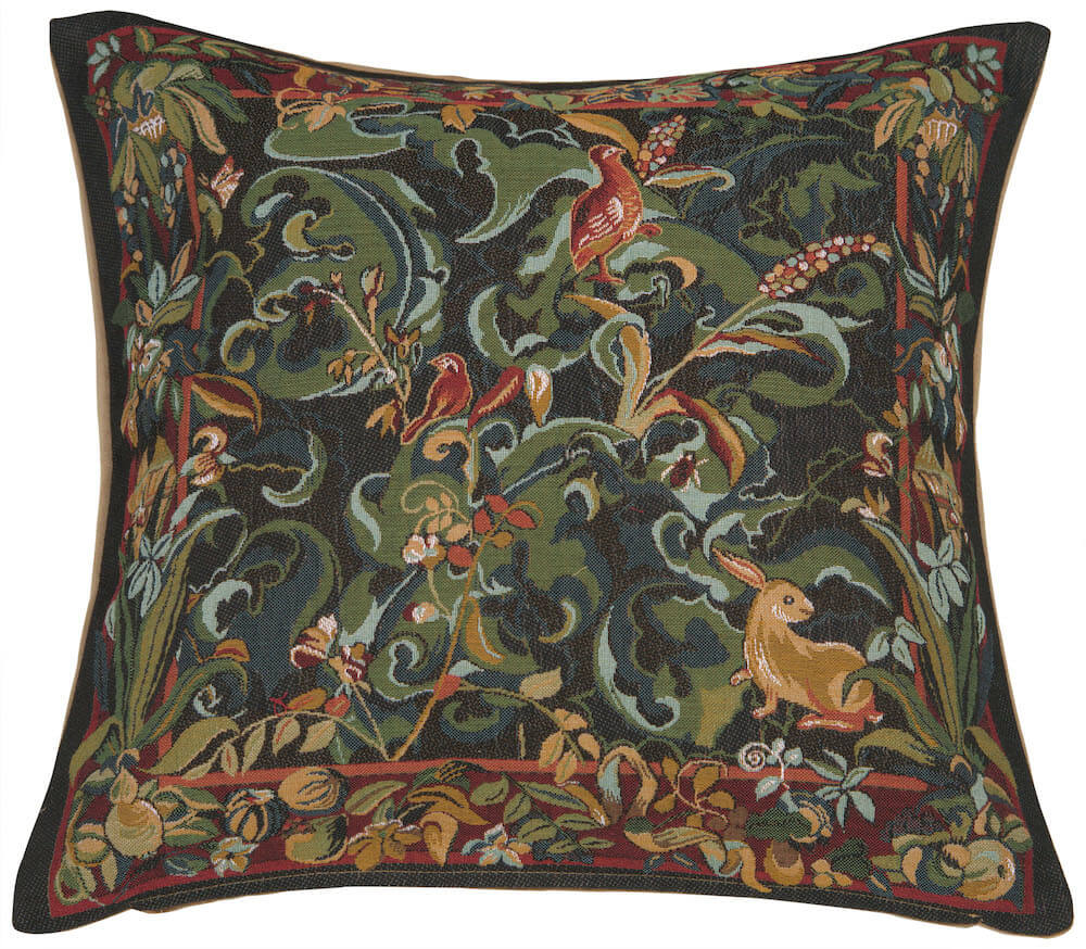 Animals with Aristoloches Green French Pillow Cover