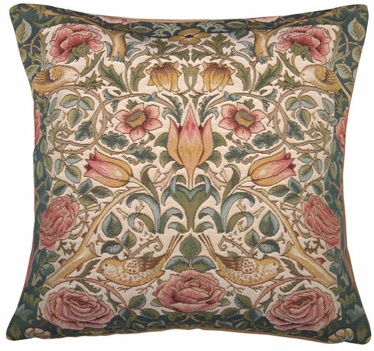 Roses and Birds White French Pillow Cover