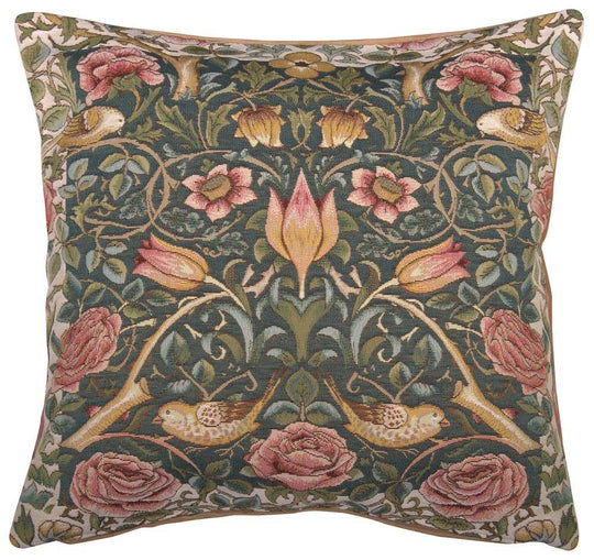 Roses and Birds Blue French Pillow Cover