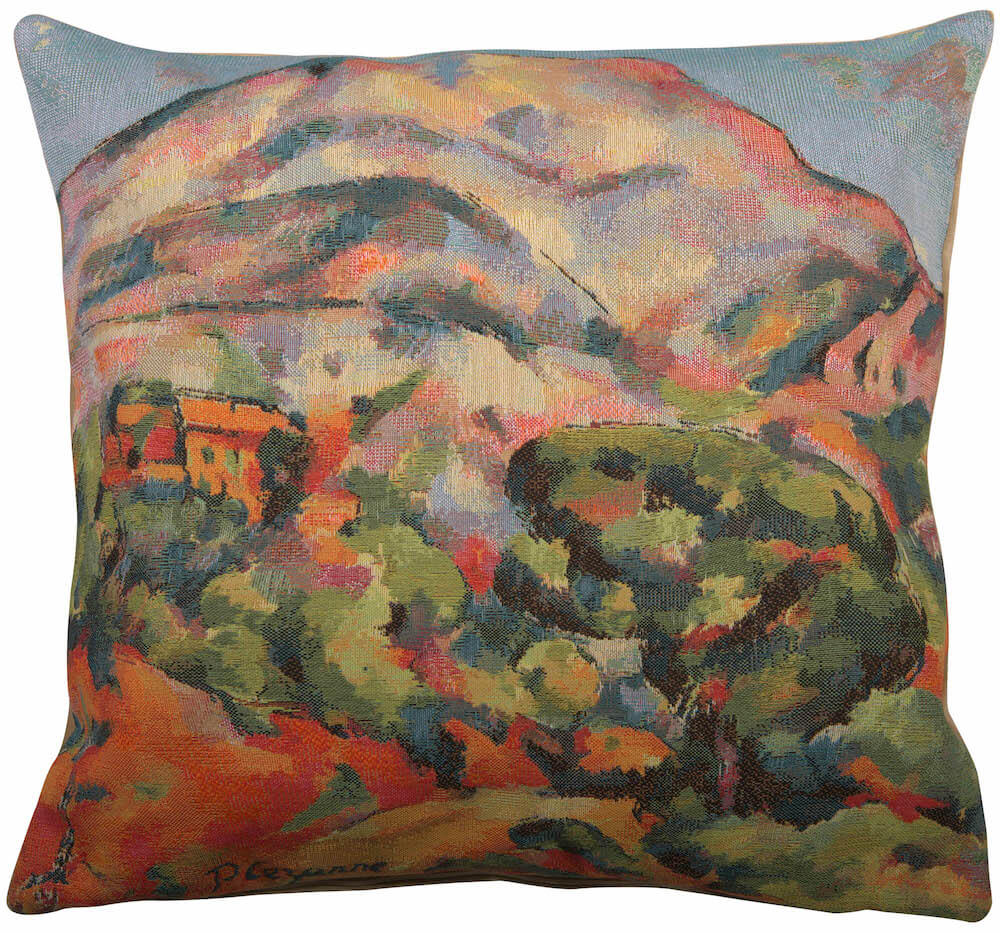 Mont Sainte Victoire pillow cover woven in Belgium, with a modern abstract design in blue tones