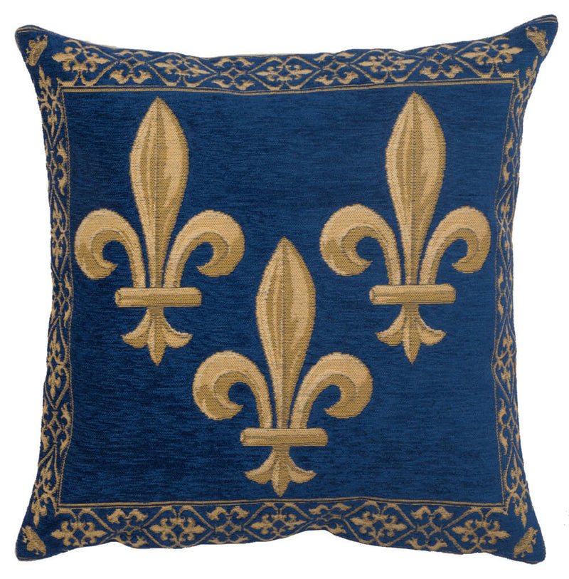 Fleur de Lys Blue II Velvet Background European Pillow Cover