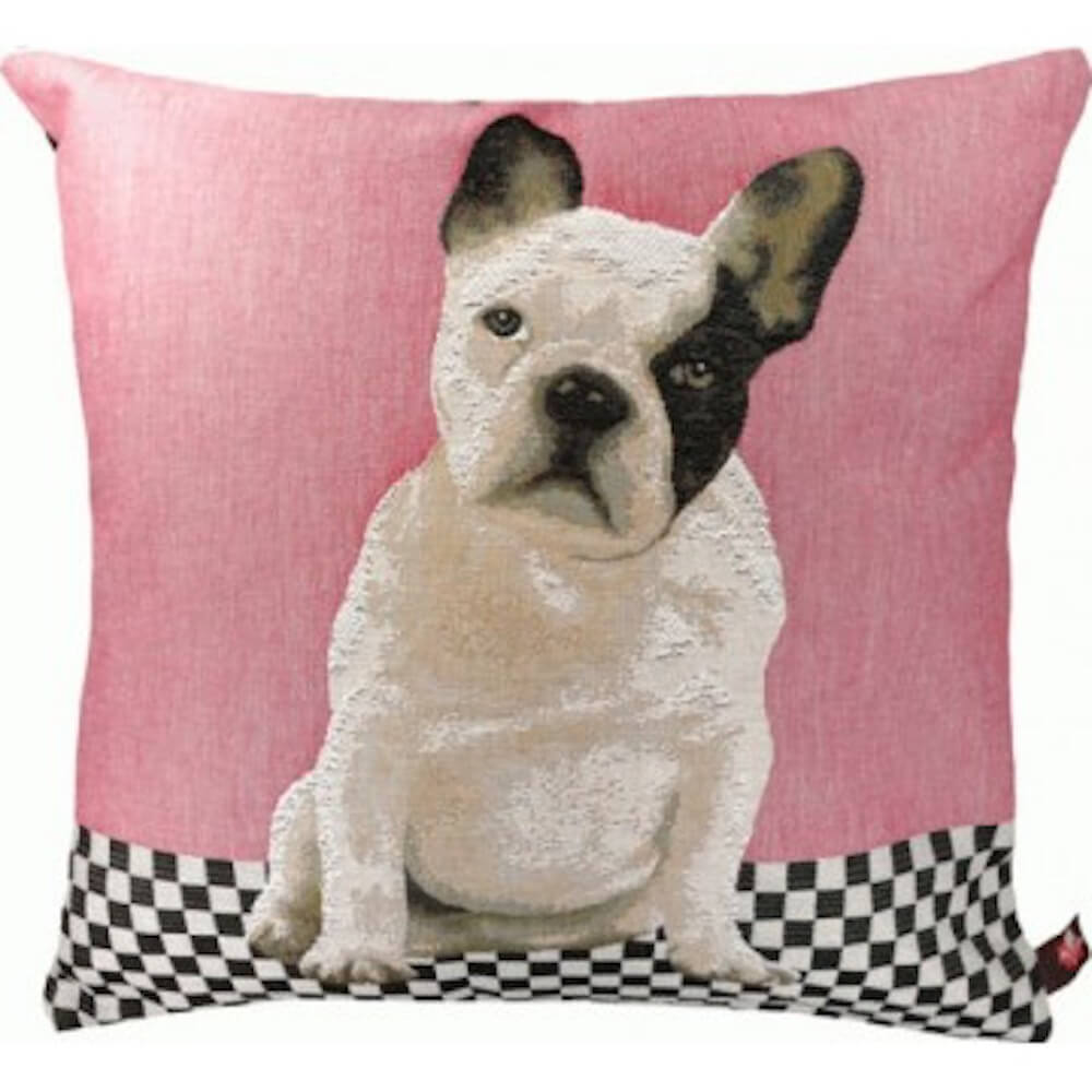 Dog Sitting Sideways Pink  French Pillow Cover