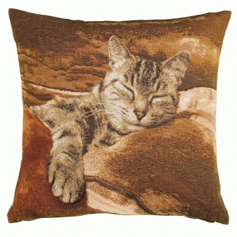 Sleeping Cat Brown I French Pillow Cover