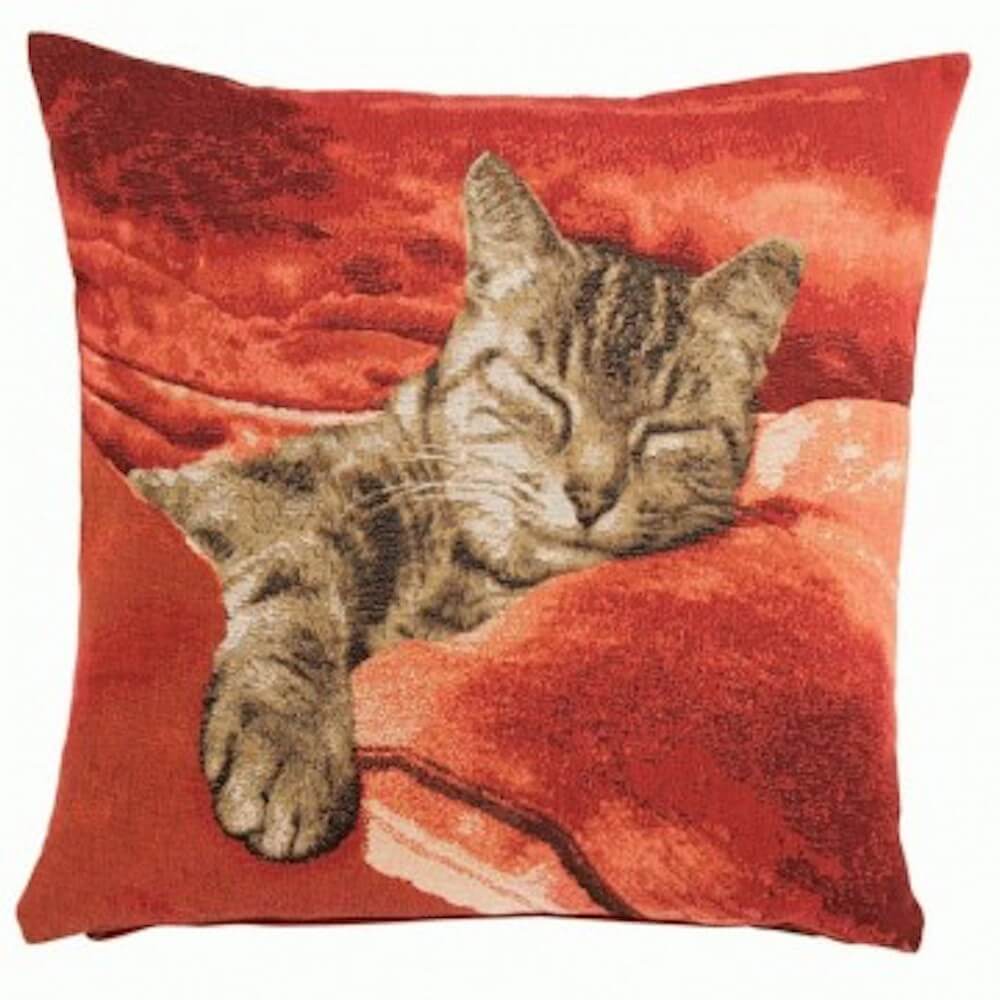 Sleeping Cat Red I French Pillow Cover