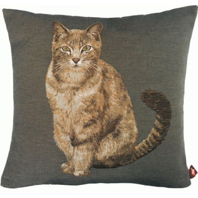 Tabby Cat Sitting Dark Grey French Pillow Cover