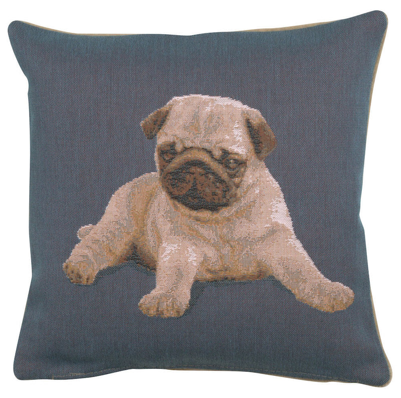 Puppy Pug Blue French Pillow Cover