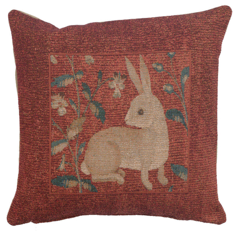 Sitting Rabbit in Red French Pillow Cover