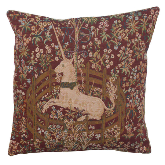 Licorne Captive In Red French Pillow Cover