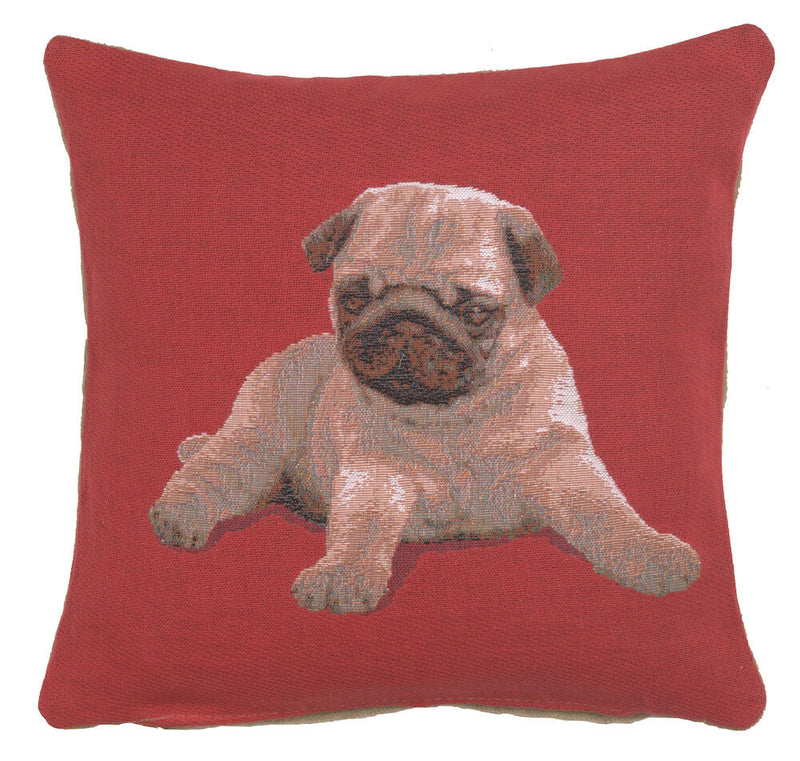 Puppy Pug Red French Pillow Cover