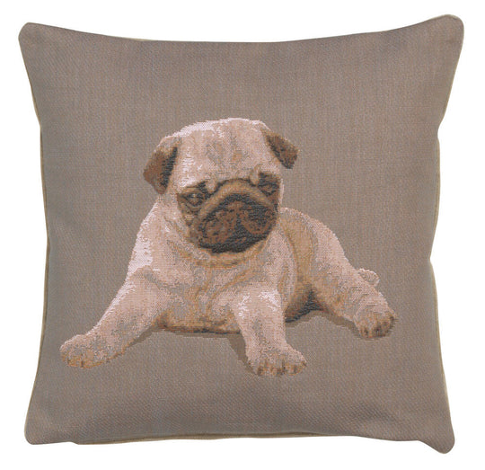 Puppy Pug Grey French Pillow Cover