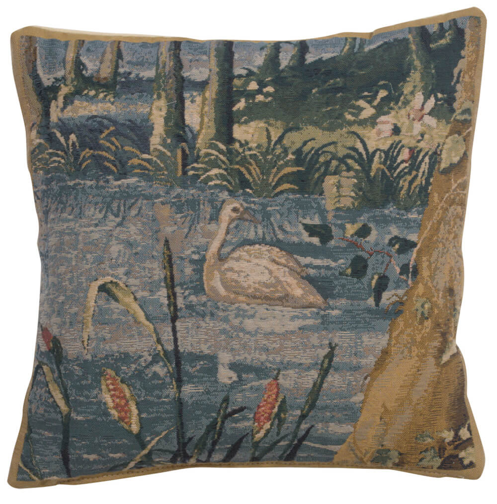 Wawel Forest right pillow cover woven in Belgium, with an animal design in green tones, with a jacquard weave