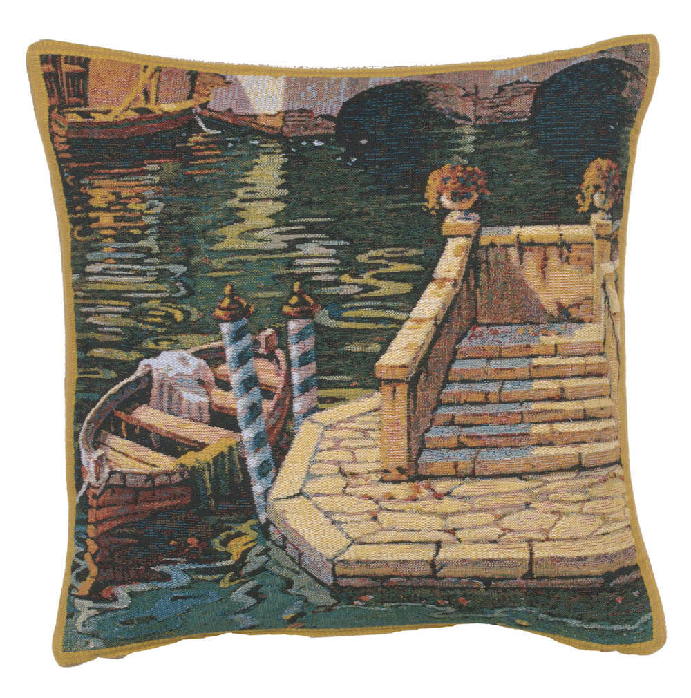 Varenna Reflections Boat pillow cover woven in Belgium, with a coastal design in brown and beige tones