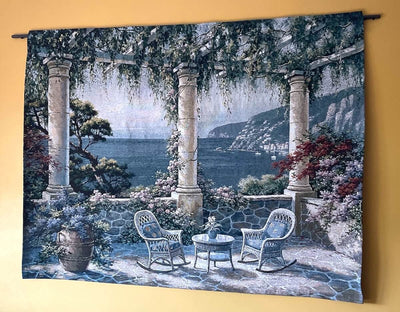 Mediterranean Seaside Terrace Wall Tapestry
