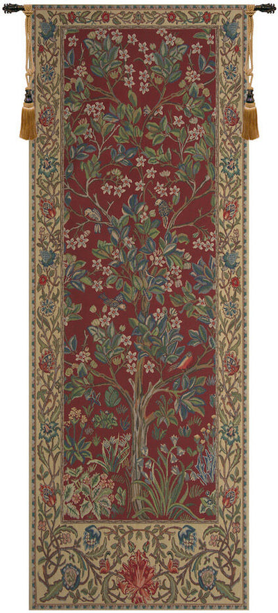 Tree of Life Red William Morris Vertical Belgian Wall Tapestry