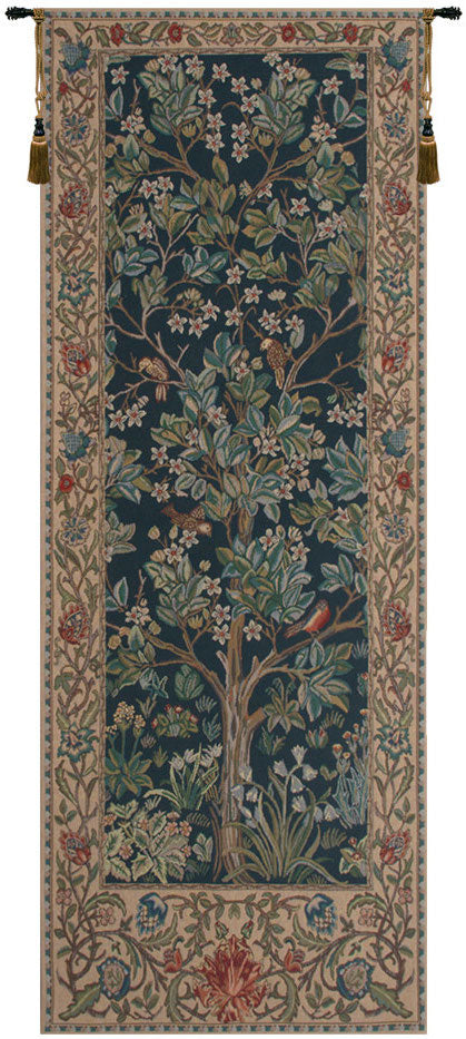 Tree of Life Blue William Morris Vertical Belgian Wall Tapestry